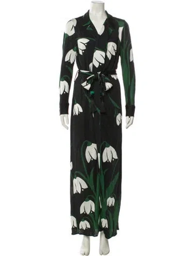 Pre-owned Adriana Degreas Floral Print Long Dress In Green
