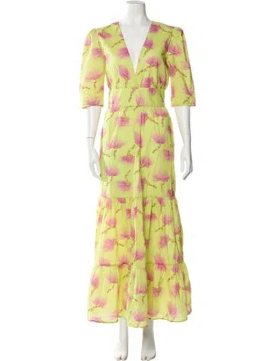 Pre-owned Adriana Degreas Floral Print Long Dress In Green