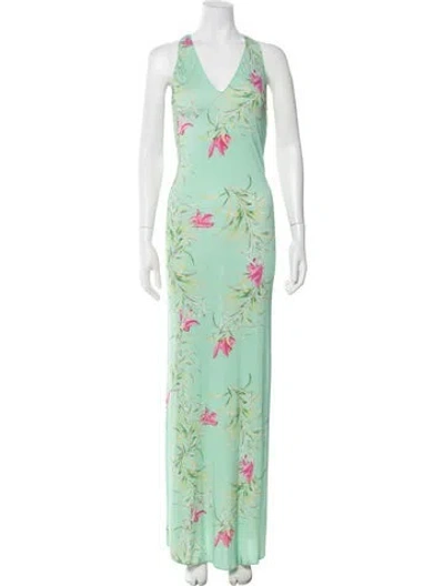 Pre-owned Adriana Degreas Floral Print Long Dress W/ Tags In Green