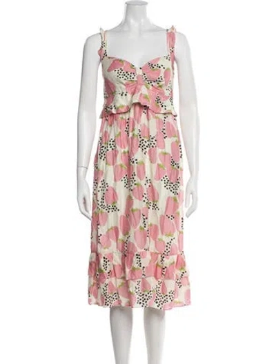 Pre-owned Adriana Degreas Floral Print Midi Length Dress In Pink