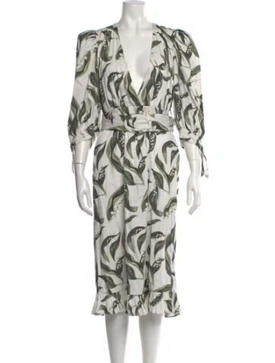 Pre-owned Adriana Degreas Floral Print Midi Length Dress In White