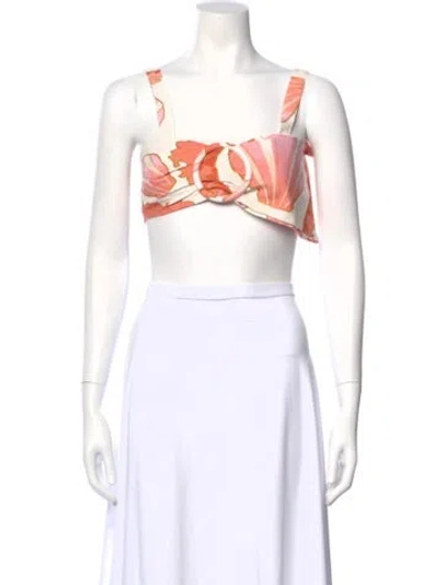 Pre-owned Adriana Degreas Floral Print Square Neckline Crop Top In White