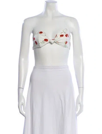 Pre-owned Adriana Degreas Floral Print Strapless Crop Top In White