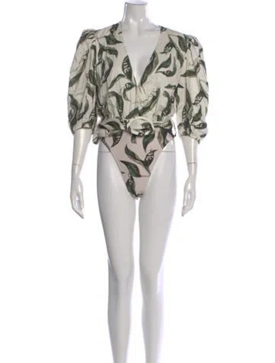 Pre-owned Adriana Degreas Floral Print V-neck Bodysuit In Neutral