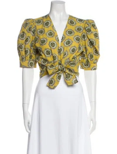 Pre-owned Adriana Degreas Floral Print V-neck Crop Top In Green