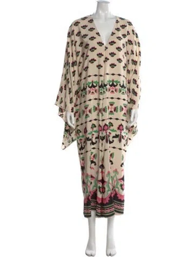 Pre-owned Adriana Degreas Floral Print V-neck Jumpsuit In Neutral