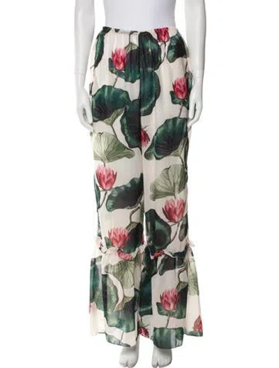 Pre-owned Adriana Degreas Floral Print Wide Leg Pants In Green