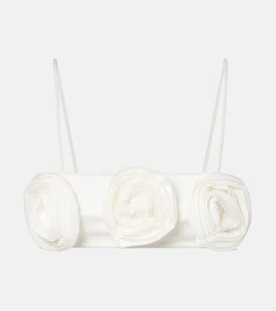 Adriana Degreas Floral-appliqué Cotton-blend Bandeau Top In White