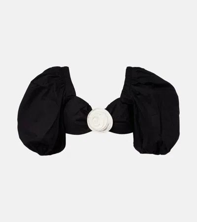 Adriana Degreas Floral-appliqué Cotton-blend Crop Top In Black