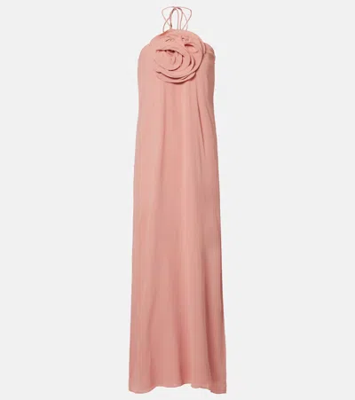 Adriana Degreas Floral-appliqué Halterneck Maxi Dress In Pink