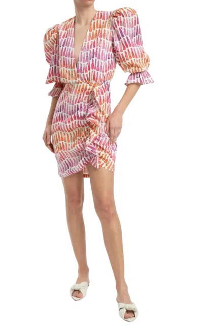 Adriana Degreas Frilled Short Dress In Lipstick In Multi