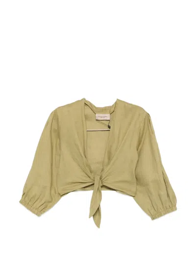 Adriana Degreas Front-tie Balloon-sleeve Top In Brown