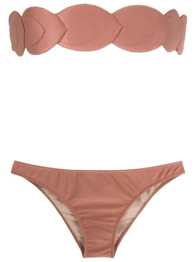 Adriana Degreas Geometric Orquidea Vintage Strapless Bikini In Brown