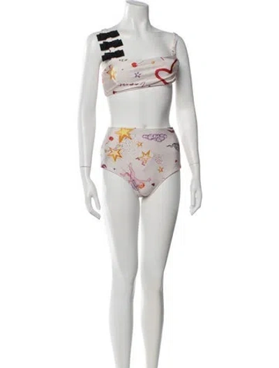 Pre-owned Adriana Degreas Graphic Print Bow Accents Bikini W/ Tags In Red