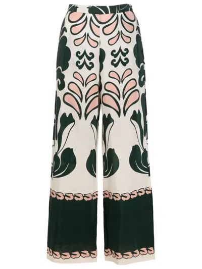 Adriana Degreas Graphic-print Silk Flared Trousers In Green