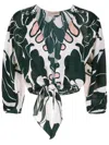 Adriana Degreas Graphic-print V-neck Top In Green