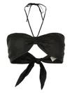 Adriana Degreas Halterneck Linen Top In Black
