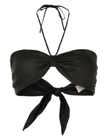 Adriana Degreas Halterneck Linen Top In Black