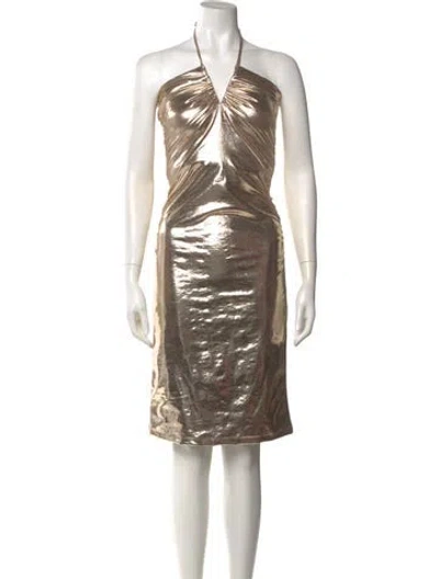 Pre-owned Adriana Degreas Halterneck Mini Dress In Gold