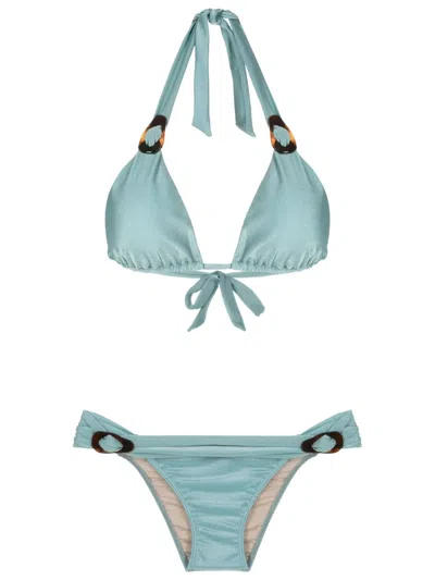 Adriana Degreas Halterneck Triangle Bikini In Blue