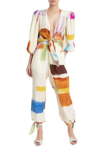 Adriana Degreas Illusion Puff-sleeved Shirt In White-multi Color