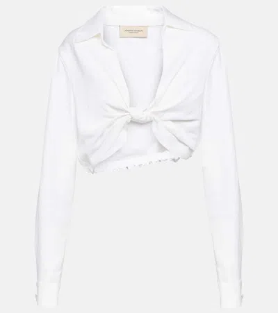 Adriana Degreas Knot-detail Linen Blend Crop Top In White