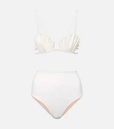 Adriana Degreas La Mer Coquillage High Waisted Bikini Set In Off White