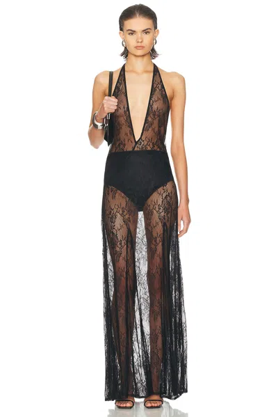 Adriana Degreas Lace Bare-back Long Dress In Black