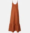 Adriana Degreas Linen-blend Maxi Dress In Cognac  