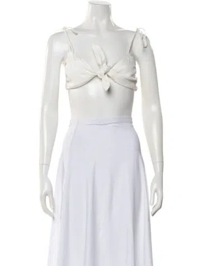 Pre-owned Adriana Degreas Linen Halterneck Crop Top In White