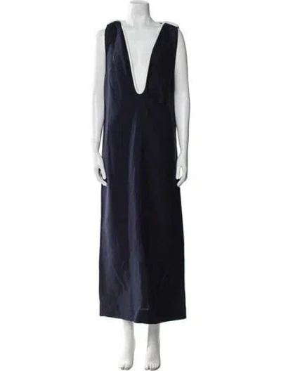 Pre-owned Adriana Degreas Linen Long Dress In Blue