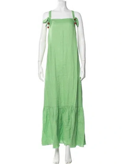 Pre-owned Adriana Degreas Linen Long Dress W/ Tags In Green