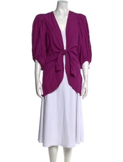 Pre-owned Adriana Degreas Linen V-neck Blouse In Purple