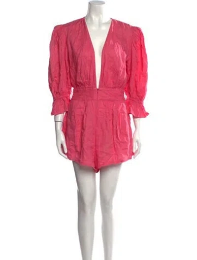 Pre-owned Adriana Degreas Linen V-neck Romper In Pink