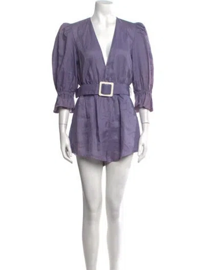 Pre-owned Adriana Degreas Linen V-neck Romper In Purple