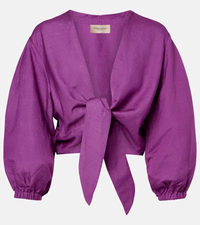Adriana Degreas Linen-blend Crop Top In Purple