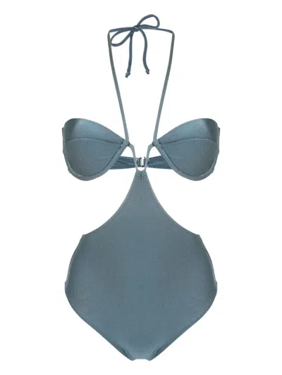 Adriana Degreas Logo-charm Cut-out Swimsuit In Blue
