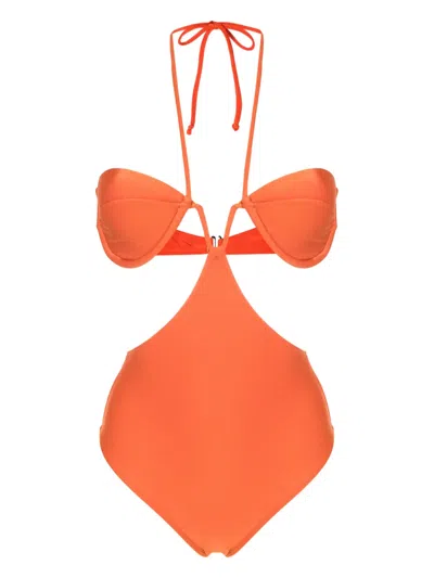 Adriana Degreas Logo-charm Cut-out Swimsuit In Orange