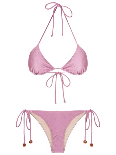 Adriana Degreas Lurex Side-tie Triangle Bikini In Purple