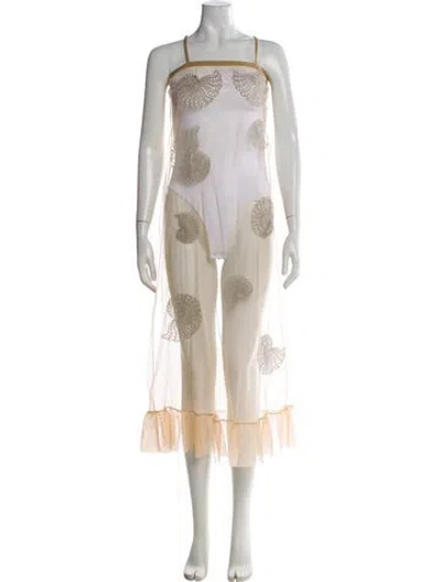 Pre-owned Adriana Degreas Mesh Midi Length Dress In Neutral