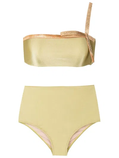 Adriana Degreas Metallic-bow Bandeau Bikini In Green