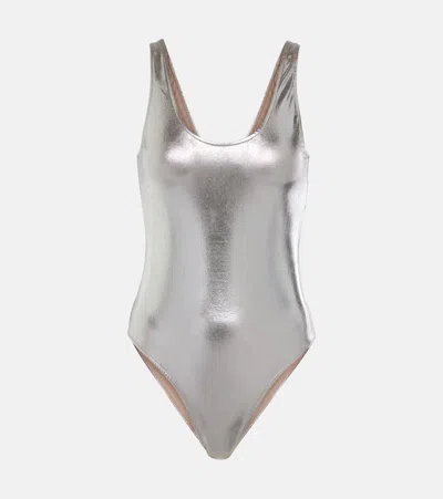 Adriana Degreas Metallic Swimsuit In Silver
