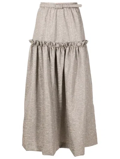 Adriana Degreas Metallic-threaded Ruffled Maxi Skirt In Grey