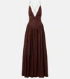 Adriana Degreas Open-back Cotton Maxi Dress In Brown