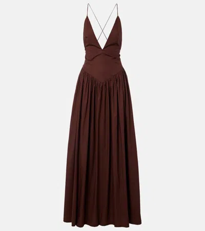 Adriana Degreas Open-back Cotton Maxi Dress In Brown