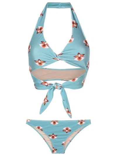 Adriana Degreas Orchid-print Cut-out Bikini In Blue