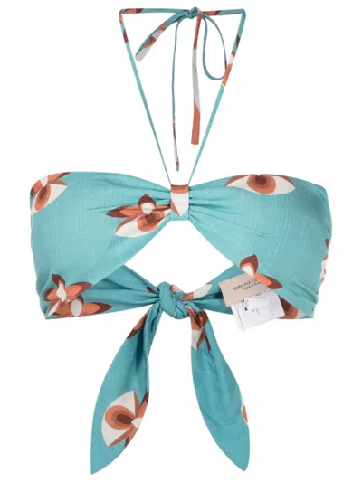 Adriana Degreas Orchid-print Halterneck Bralette Top In Blue