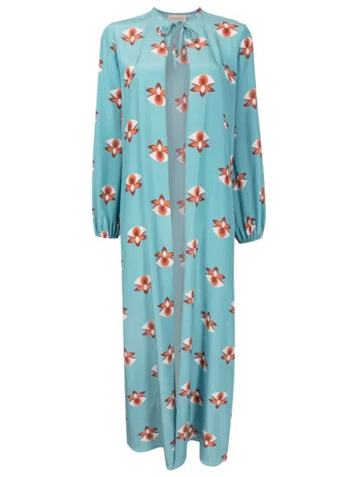 Adriana Degreas Orchid-print Silk Robe In Blue