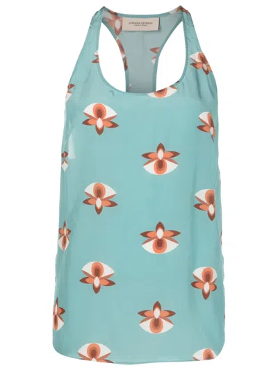 Adriana Degreas Orchid-print Silk Tank Top In Blue