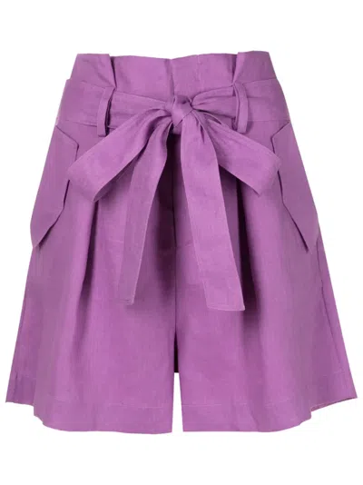 Adriana Degreas Orquidea Paperbag-waist Linen Shorts In Purple